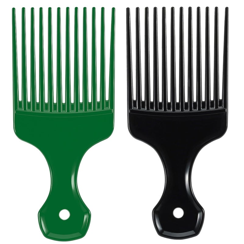 SIMPOR 2 Pcs Hair Pick Comb Wide Tooth Lift for Hair Styling Detangling Plastic Afro Comb for Women Men (Black, Green) - Image 1